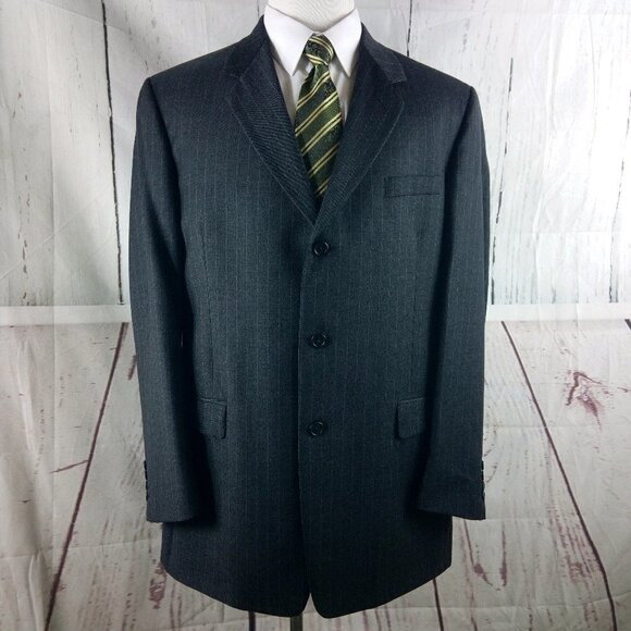 Stafford Executive 44L Wool 2 Button Gray Striped Suit Blazer Jacket - Picture 1 of 10